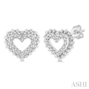 1/8 Ctw Petite Heart Round Cut Diamond Fashion Stud Earring in 10K White Gold